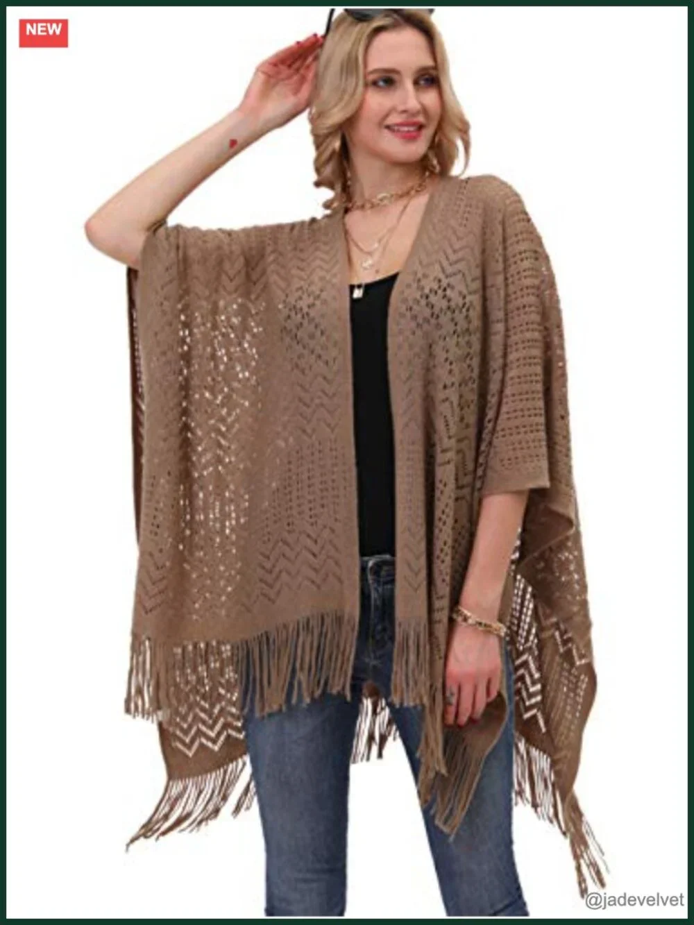 Soft Acrylic Knit Shawl Wrap Poncho Cardigan Cape Fringe Lightweight